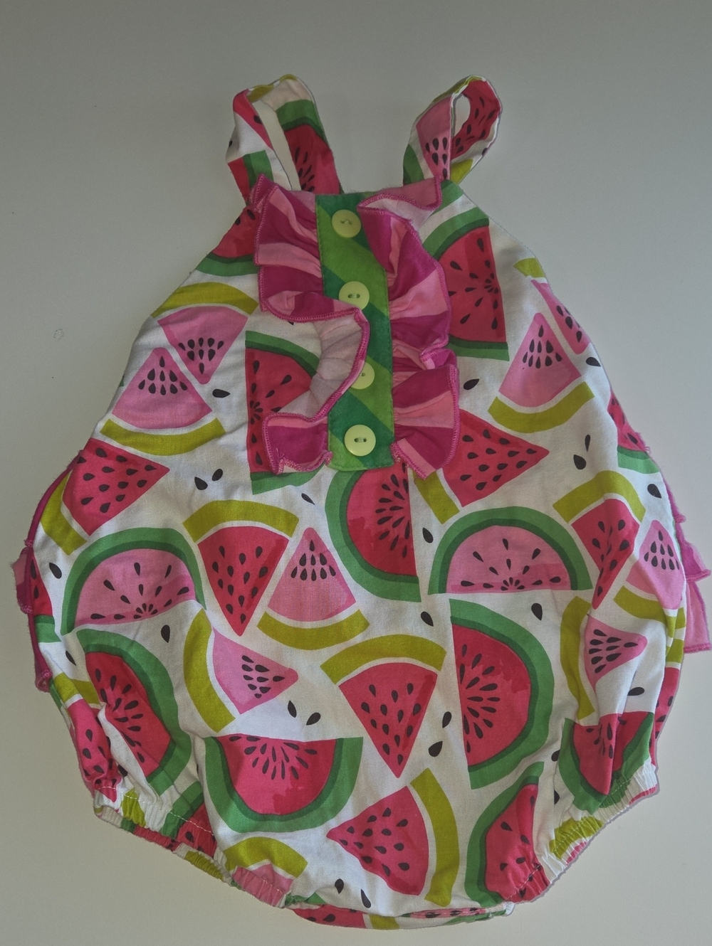 Ricrac & Ruffles Watermelon Print Bubble in Pink & Green